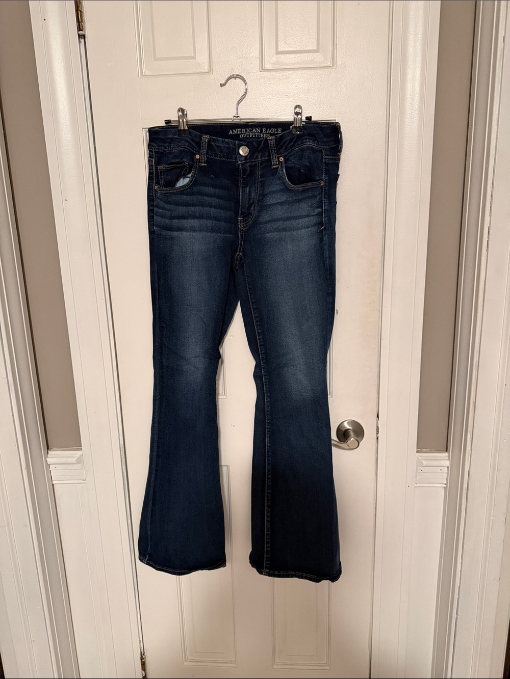 American Eagle Outfitters Dark Blue Flared Jeans - Classic Stretch Denim